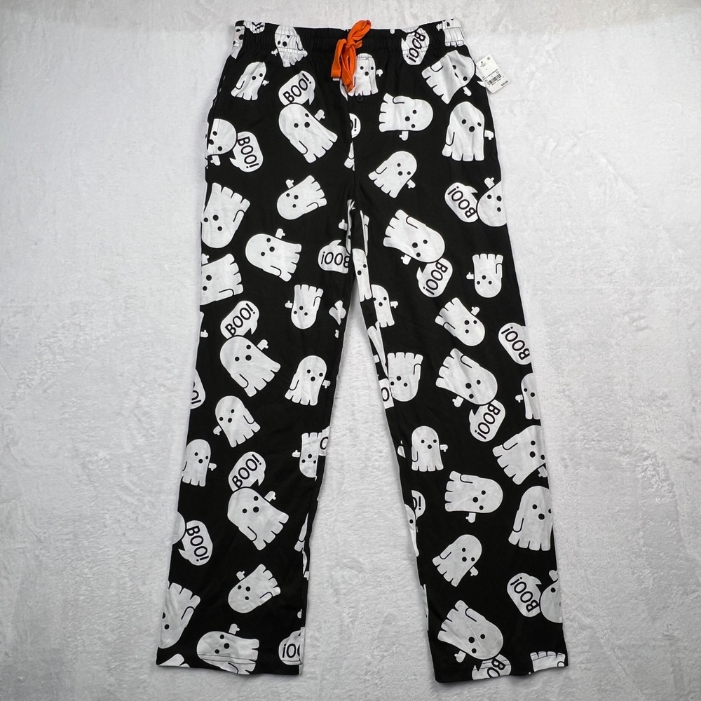 NWT Halloween Ghost Boo Pajama Pants Adult Small Black Lounge Pants Spooky